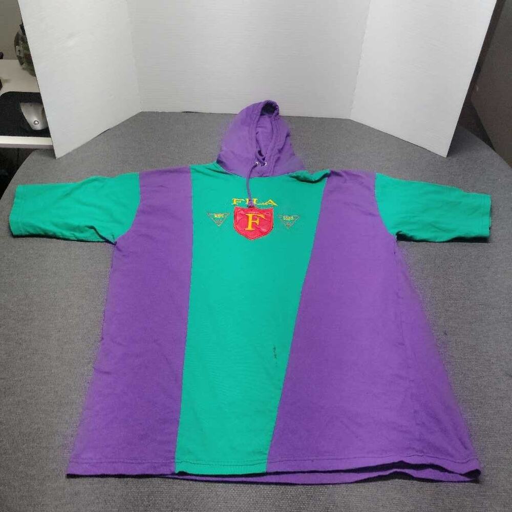 Vintage FILA Color Block Hoodie Sweatshirt Pullover Logo Size L